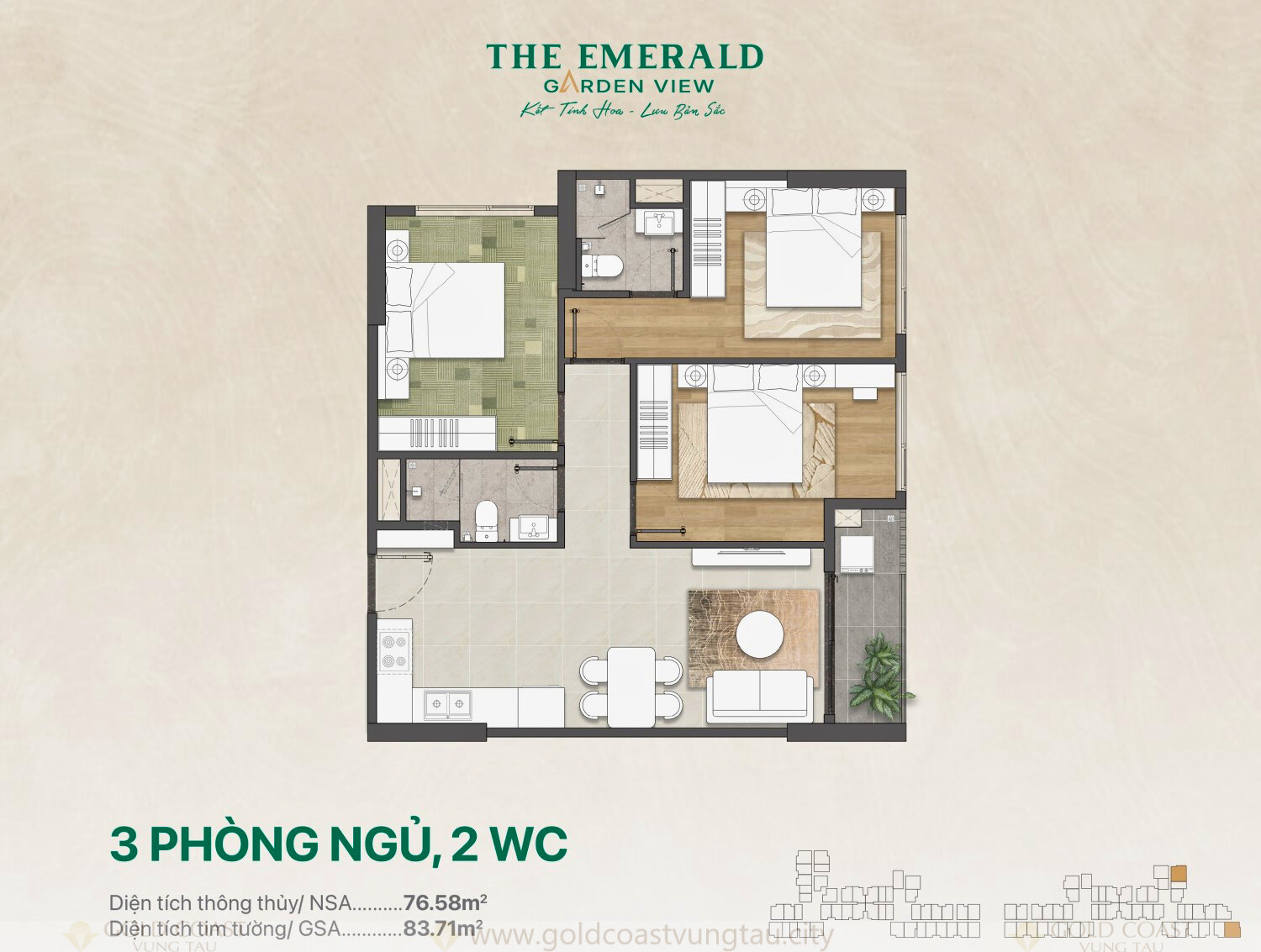 Căn 3pn The Emerald Garden View