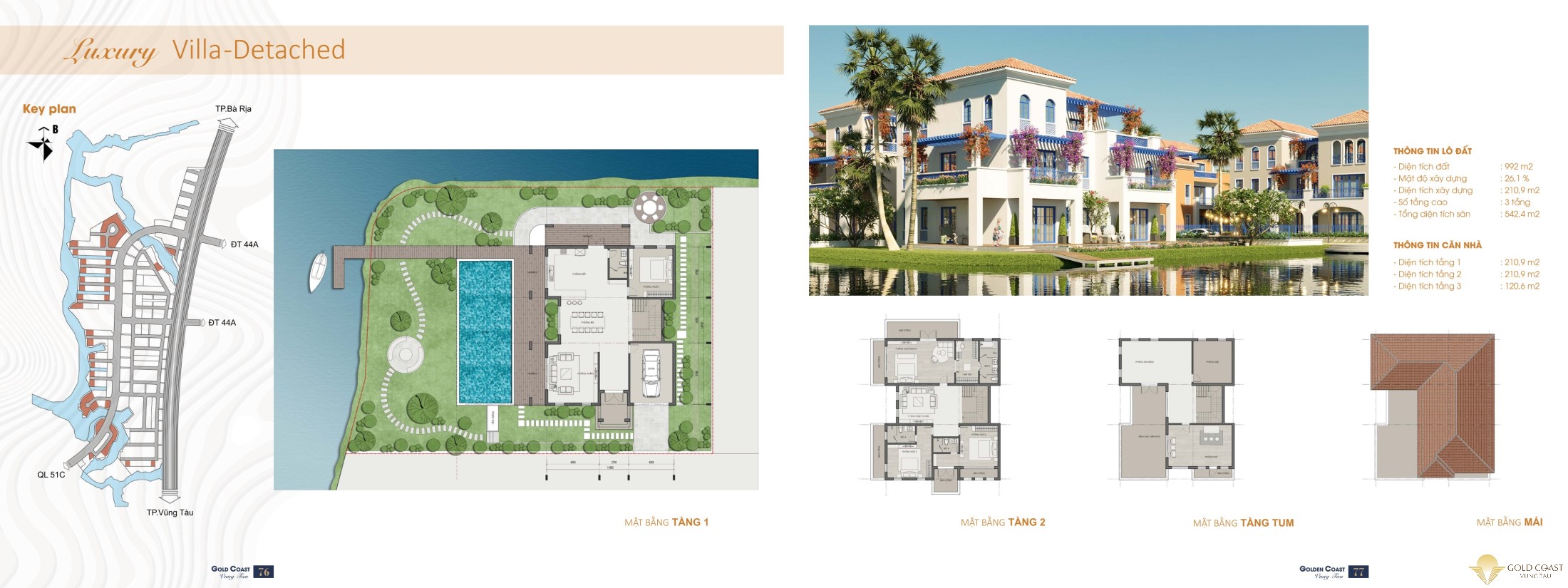 Thiết kế biệt thự đơn lập góc Gold Coast Bà Rịa Vũng Tàu mẫu 2