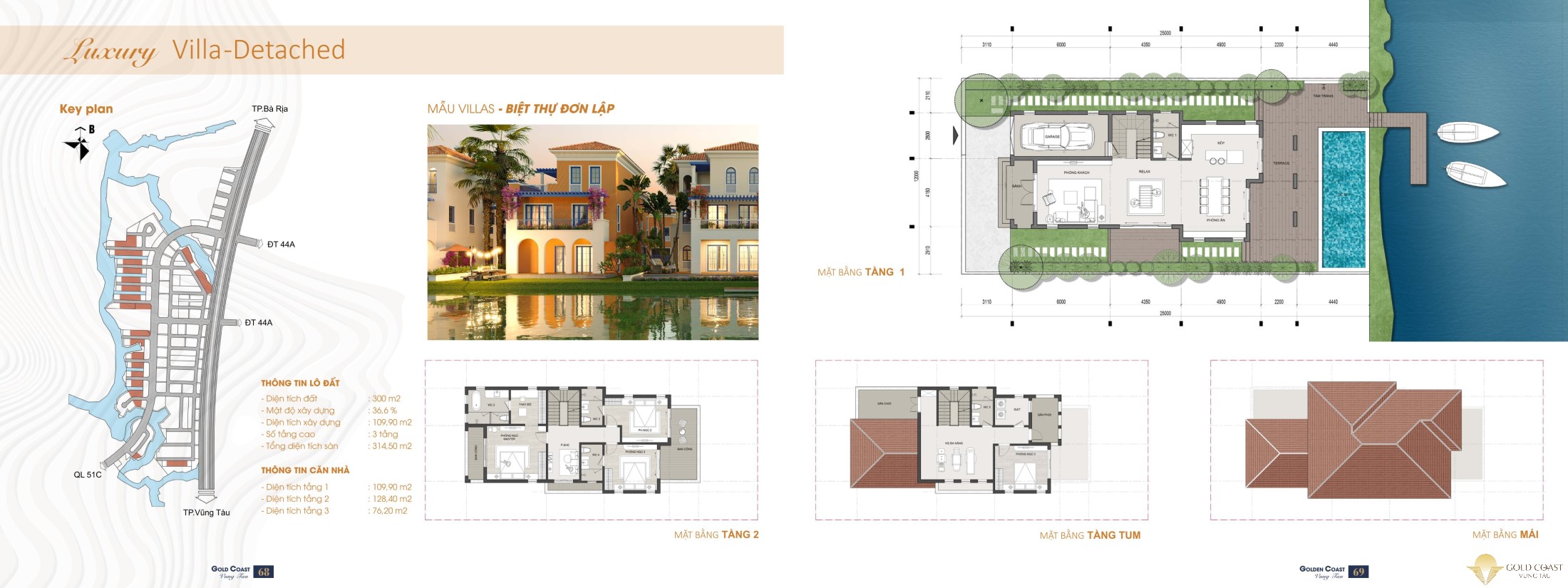 Thiết kế biệt thự đơn lập Gold Coast Long Điền Bà Rịa Vũng Tàu